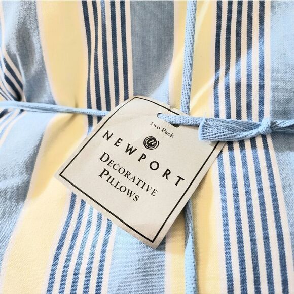 NEWPORT Yellow And Blue Stripe Pillows Duck Feather Fill Decorative Pillow Beach - Picture 7 of 7